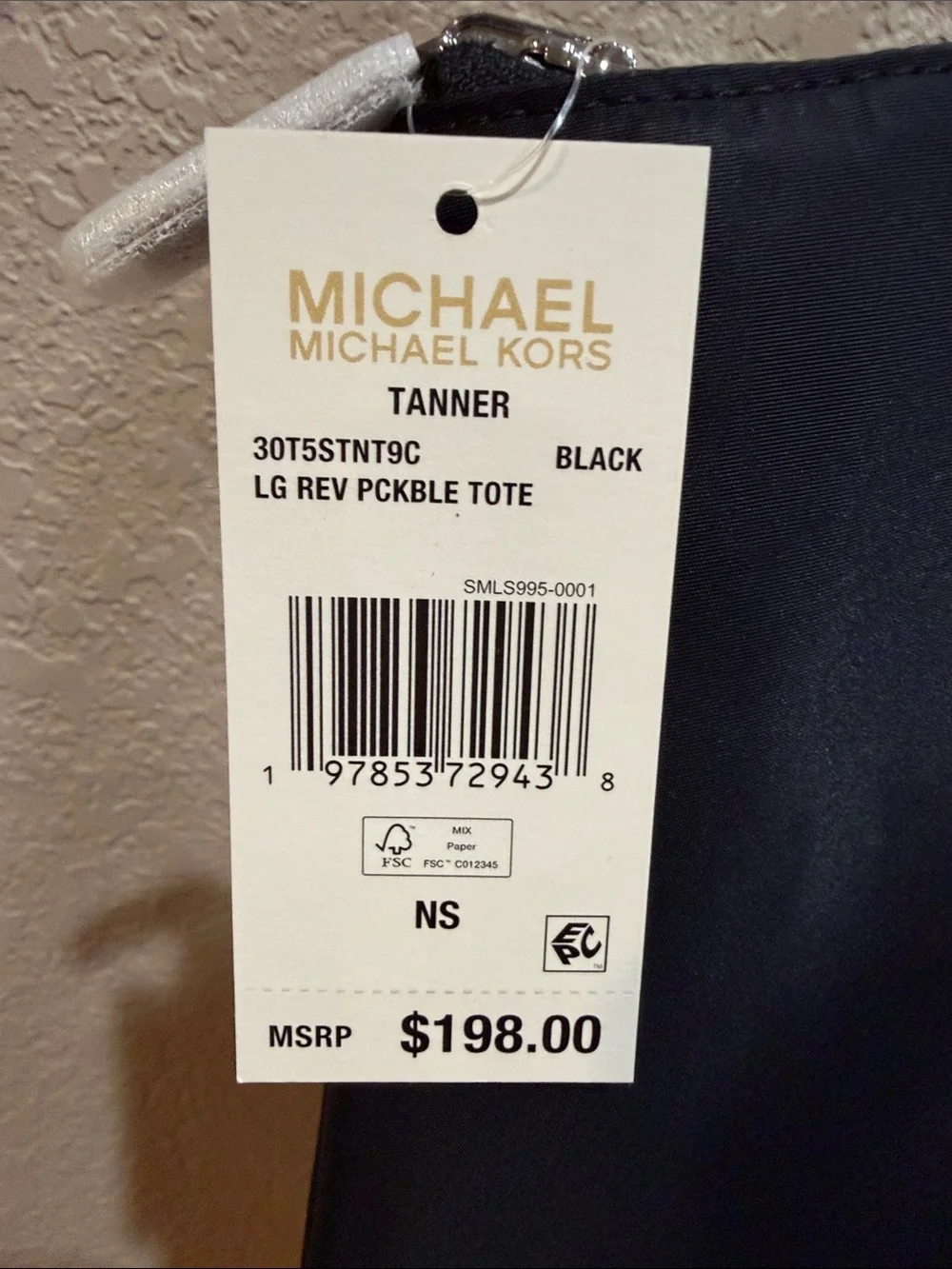 MICHAEL Michael Kors Black Nylon TANNER LG REV PCKBLE tote Front Zip Pouch
